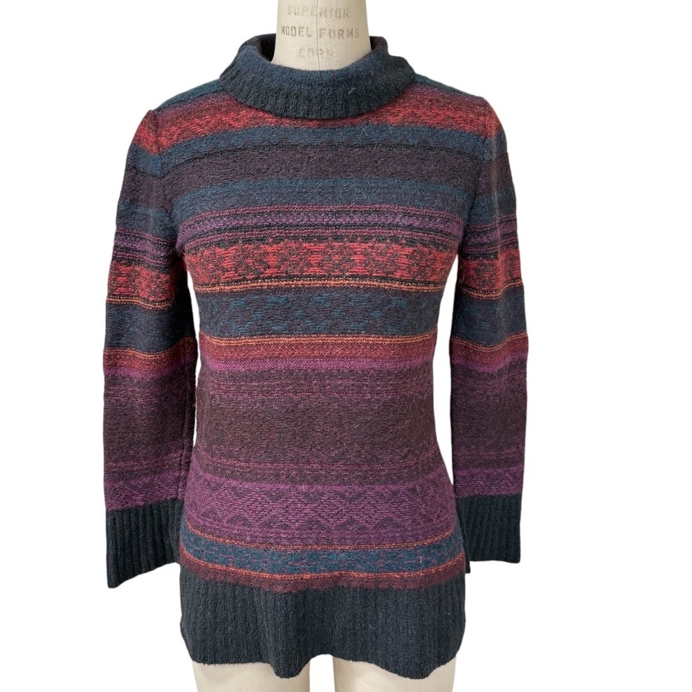 Peruvian Connection Knit Sweater Womens Small Mock Neck Striped Alpaca Cotton